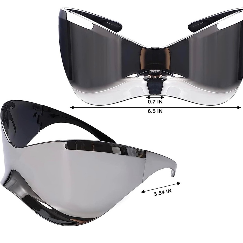 Y2K Sunglasses for Men&Women Futuristic Oversized Wrap Around Cool Trendy Silver